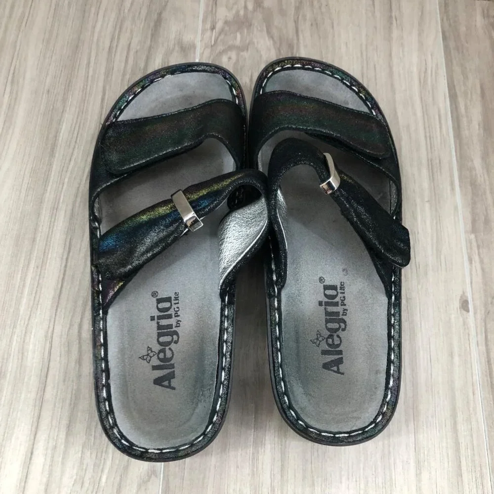 Alegria Sandals Womens EU 38 Metalic Glitter Multicolor Slip On Comfort Shoes